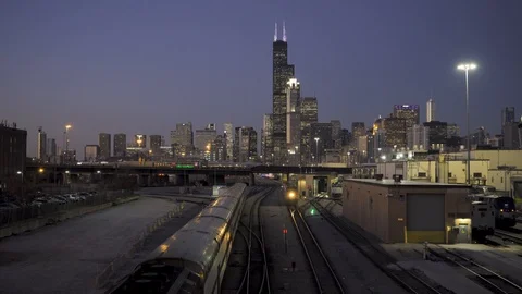 Train Leaving Chicago at Night in 4K Stock Footage 98281012