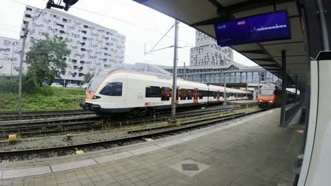 Train leaving Platform at Basel Bahnhof in 4K Stock Footage 197121596