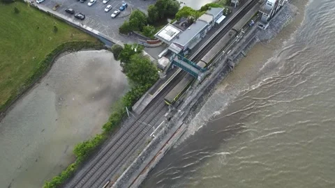 Train Leaving Station from above Stock Footage 243658145