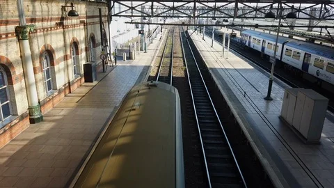 Train leaving station Stock Footage 108842416