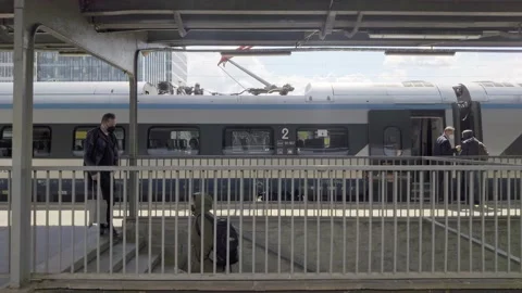 Train leaving the station. Stock Footage 154659351