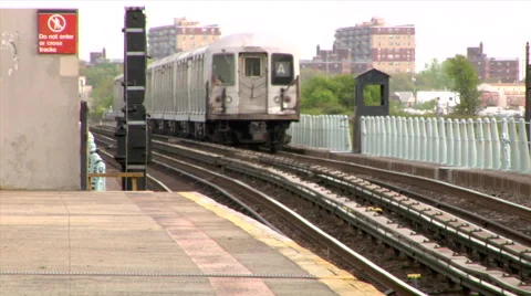 A Train leaving Station Platform Brooklyn New York Coney Island Stock Footage 49223220