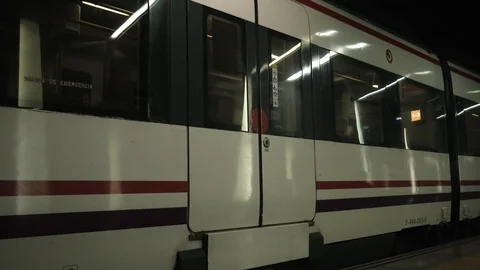 Train leaving an  underground train station Stock Footage 119598935