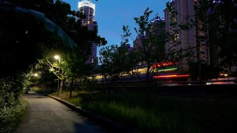 Train light trails Stock Photos