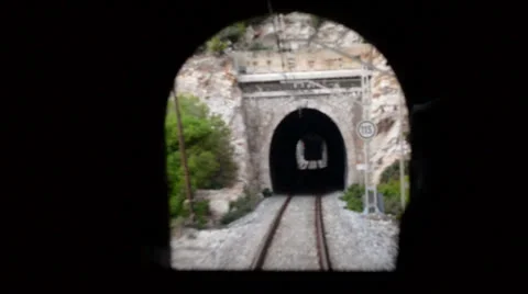 A train line over the costa dorada on the mediterranean sea 스톡 동영상 25364695