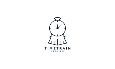 Train line with time clock  outline logo icon design Stock Illustration