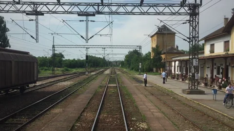 Train Line timelapse by rail through rural train station and farm land. Stock Footage 259018508