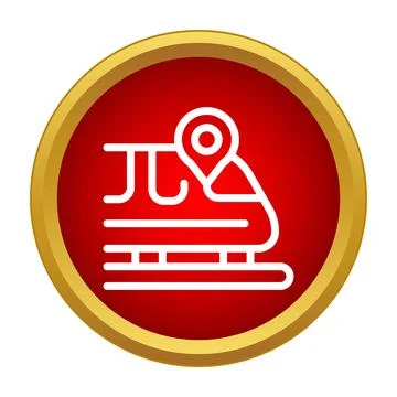 Train location pin icon in red button Stock Illustration