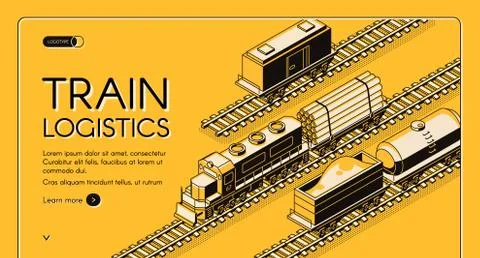 Train logistics service isometric website Stock Illustration