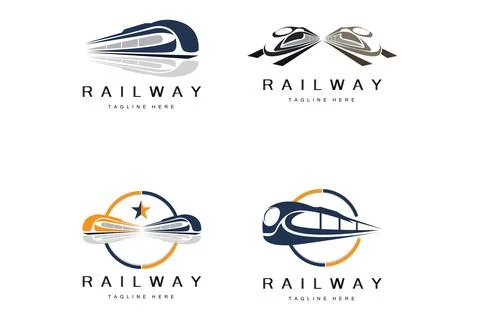 Train Logo Design. Fast Train Track Vector, Fast Transport Vehicle Illustra.. Stock Illustration