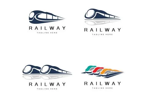 Train Logo Design. Fast Train Track Vector, Fast Transport Vehicle Illustra.. Stock Illustration