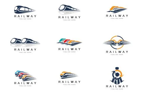 Train Logo Design. Fast Train Track Vector, Fast Transport Vehicle Illustra.. Stock Illustration