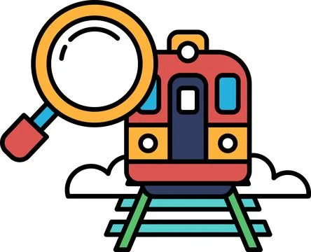 A train with a magnifying glass on it Illustration