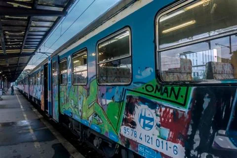 Train at the main terminal Stock Photos
