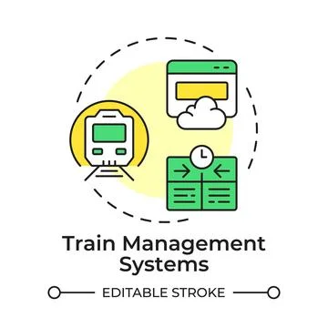 Train management system flat linear concept icon Stock Illustration