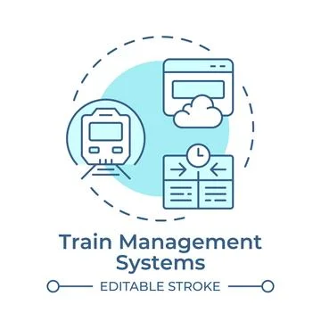 Train management system monochrome blue concept icon Stock Illustration
