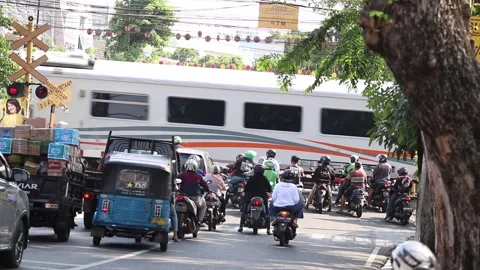 Train in the middle of city HD Stock Footage 205112566