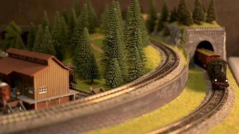 Train model in a countryside. Foto stock