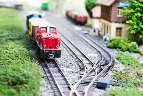Train model at railway station Stock Photos