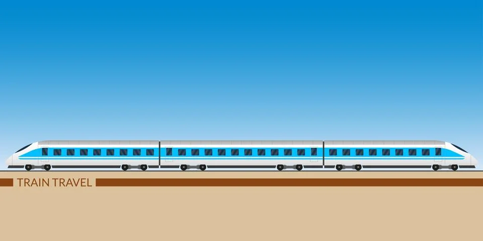 Train. Modern passenger express train. Railway carriage. Railroad wagons. Vector Stock Illustration