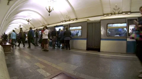 The train in Moscow subway station Stock Footage 75852376