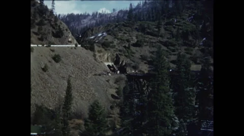 Train in Mountains Approaches Tunnel Stock Footage 47644258