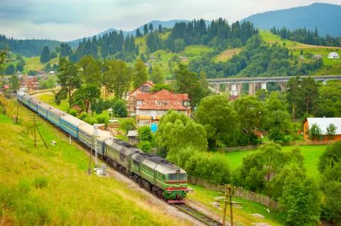 Train in the mountains Stock Photos