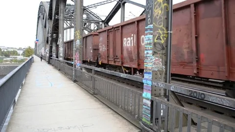 Train move on the bridge Stock Footage 81699498