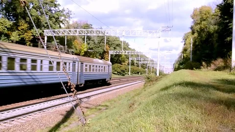 Train Move On Railway On The Camera With Front View Stock Footage 84905458
