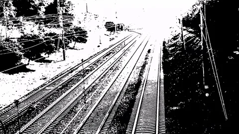 Train Move On Railway With The Top View In Drawing Stock Footage 84951677