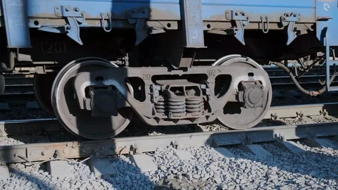 Train movement to the camera, focus on wheels Stock Footage 128419644