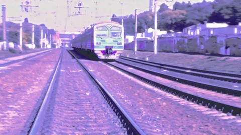 Train Movement On The Turn Camera In Colors Stock Footage 98374476
