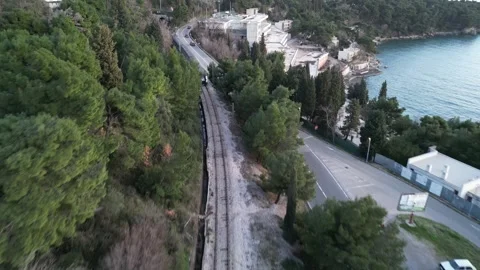 The train moves along the railway Stock Footage 266581099