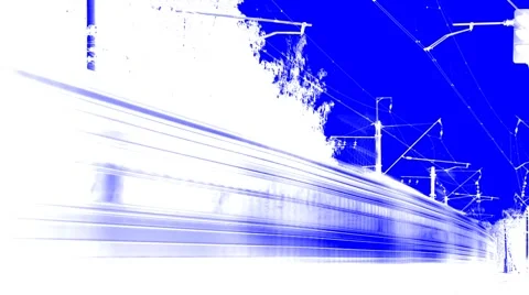 Train moves to the left along the rails. Blue. Video stock 47842924