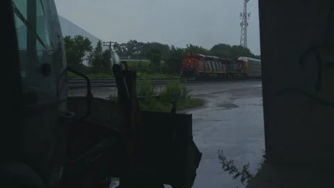 A train moves slowly with a smooth pan. Stock Footage 157948362