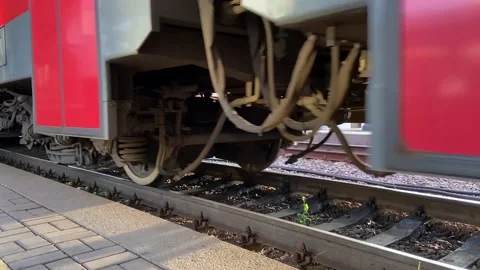 The train is moving along the rails. Close-up view Stock Footage 158551969