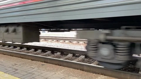 The train is moving along the rails. Close-up view Stock Footage 158832134