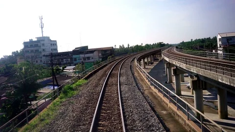 Train moving along tracks. Stock Footage 91414070