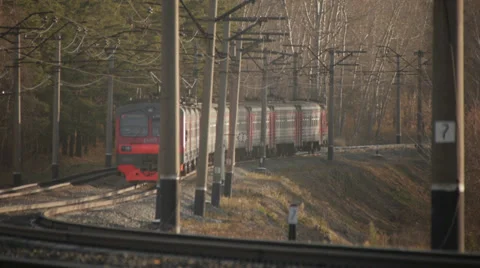 Train moving away Stock Footage 32051837