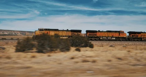 Train Moving in Desert Stock Footage 87624230