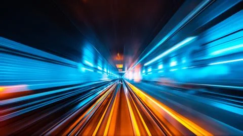 Train moving fast in tunnel Stock Photos