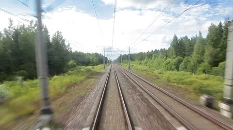 Train moving forward with high speed, summer Stock Footage 40042792