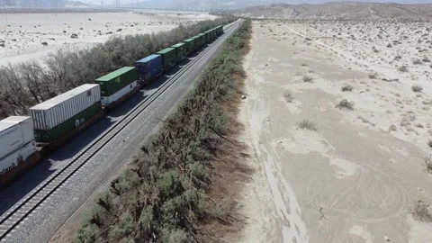 Train Moving Forward Side View Aerial Video stock 159577584