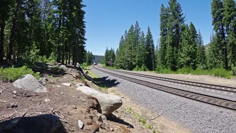 Train moving up a hill in the Sierra Nevada mountians Vidéo 340466761