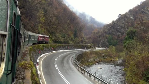 Train moving on mountain slopes Stock Footage 101175352