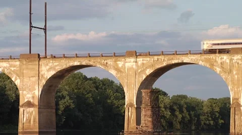 Train Moving Over Bridge Stock Footage 974580