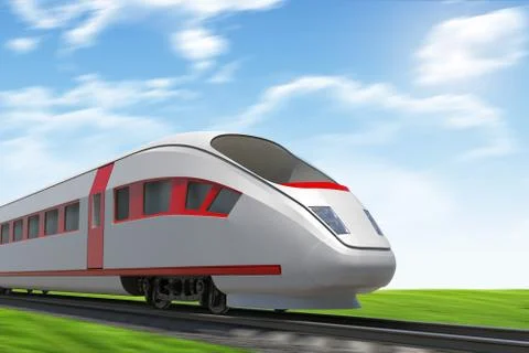 Train moving on rail-tracks, side view Illustrazione stock