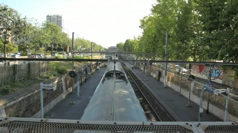 Train Moving on Rails in Paris Stock Footage 536757
