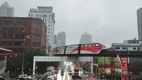 Train moving in the rain Stock Footage 299991416