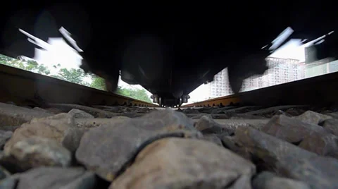 A train is moving rapidly, video from the roadbed view Stock Footage 38739775